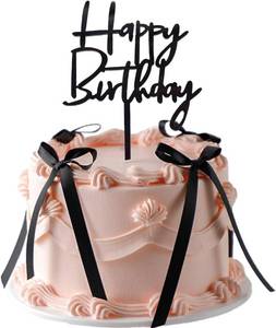 lot 68236 image: Black Bow Cake Toppers Acrylic Happy Birthday Sign Cake Topper for Cake Decorations Baby Shower Birthday Wedding Party (11Pcs, Style12)