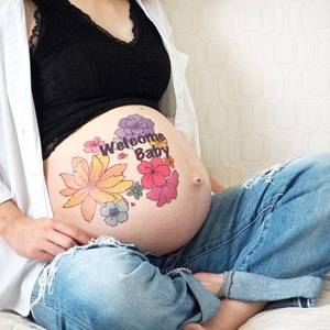lot 68262 image: 8.4 Inch Tuzuru Pregnancy Belly Stickers - Cute Baby Bump Tattoo Stickers for Baby Showers & Maternity Gifts (ZH)
