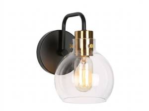 lot 11751 image: Wall Sconce Light Fixture Black, Clear Glass Globe