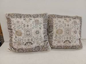 Pair of Decorative Throw Pillows with Ornamental Pattern, Set of 2, Approximately 15 x 18