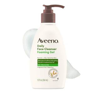lot 47426 image: Aveeno Daily Foaming Gel Facial Cleanser, Fragrance Free, 12 fl. oz - Retail $9