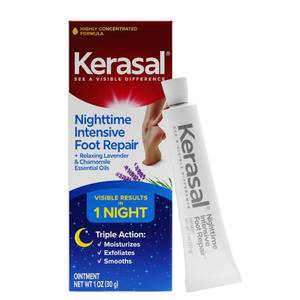 lot 47449 image: Kerasal Nighttime Intensive Foot Repair,Smooth Cracked Heels, Ointment, 1oz - Retail $9