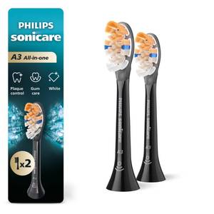 lot 47487 image: Philips Sonicare A3 All-in-One Brush Heads, 2-Pack, 6 Month Supply, Black - Retail $34