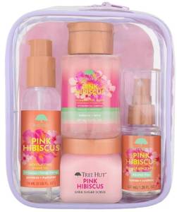 lot 47491 image: Tree Hut Pink Hibiscus Everything Shower Gift Set 4 Piece Kit Travel Size (missing pieces) - Retail $20