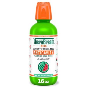lot 47533 image: TheraBreath Kids Mouthwash with Fluoride  Organic Wacky Watermelon  Anticavity  16 fl oz - Retail $8