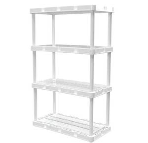 lot 47551 image: Gracious Living Knect-A-Shelf 4-Shelf Plastic Storage Unit & Rack, White, Tool-Free Snap-Together, Holds 55 lb per Shelf,  - Retail $32