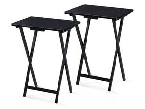 lot 47557 image: Folding TV Tray Table Set of 2 - Black Collapsible Snack Tables, Fully Assembled, 19.09 x 14.57 x 25.98 in, - Retail $50