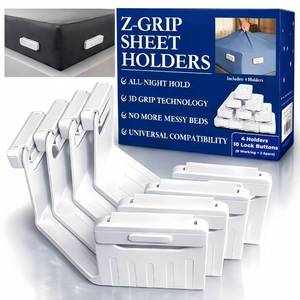 lot 1344 image: The Original Patented Fitted Sheet Holders - 4 Bed Sheet Grippers 10 Sheet Locks (8  2 Spares) Bed Sheet Holders For Corners, Clips, No Metal Corner Sheet Grippers Easily Say Goodbye To Loose Sheets - Retail $14