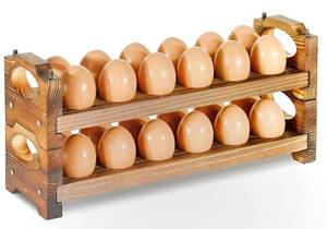 lot 1345 image: AOOHOOA Wooden Egg Holder Countertop, 2-Tier24-Hole, Stackable - Retail $18