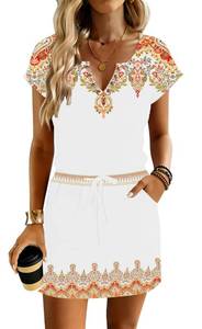 lot 1360 image: SAUKOLE Womens Summer Dresses 2026 Casual Short Sleeve Sundress Beach Vacation Drawstring Waist Tshirt Dress Medium - Retail $10