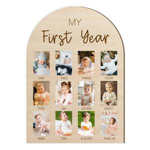 lot 1367 image: Baby First Year Wooden Photo Board, 1-12 Month Milestone Picture Display - Retail $19