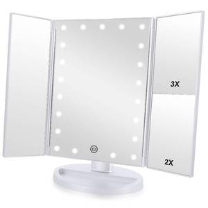 lot 1378 image: Flymiro Tri-fold Lighted Vanity Makeup Mirror with 3x2x Magnification,Light up Mirror for Makeup,Touch Screen 21 LEDs,180° Rotation Countertop Cosmetic Mirror,Gifts for Women Mom Teen Girls - Retail $24