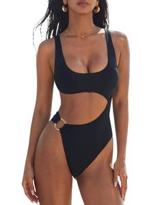 lot 1393 image: SUUKSESS Women Sexy One piece Tummy Control Swimsuit Cutout Backless Slimming Swimwear 2025 Cheeky Side O-Ring Bathing Suit (Black,Large) - Retail $40