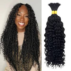 lot 1394 image: Human Braiding Hair for Boho Braids Deep Wave Bulk Human Hair 100g 20 Inch 12A Knotless Boho Braiding Curly (Black, 20inch) - Retail $19