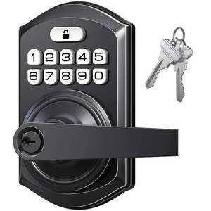 lot 1403 image: TEEHO TE004 Keyless Entry Door Lock Handle with Keypad, Matte Black - Retail $68