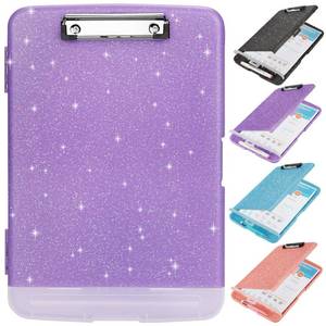 lot 1416 image: Glitter Clipboard with Storage,Storage Clipboard with Pen Holder,A4 Binder Clip Boards 8.5x11 with Low Profile Clip,Side Opening Sparkle Clipboards, Clipboards Folder for Office Supplies-Pale Purple - Retail $15