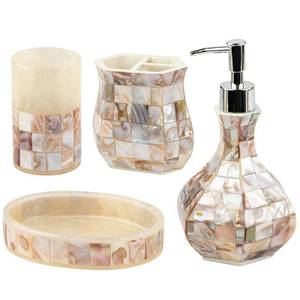 lot 1425 image: Milano Mother of Pearl 4 Piece Resin Bathroom Accessories Set - Retail $50
