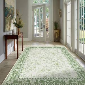 lot 1442 image: Light Green Area Rugs 4x6 Washable Floral Front Door Rug Indoor Entryway - Retail $193