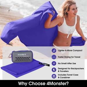 lot 1450 image: 4Monster Quick Dry Microfiber Towel, Camping & Travel & Gym Towel with Case - Retail $21