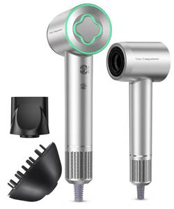 lot 1470 image: Cosy Companions High-Speed Ionic Hair Dryer, 150000 RPM Brushless Motor for 2-5Min Fast Drying, Low Noise Blow Dryer Reduces Frizz & Heat Damage, Lightweight Hair Dryer with Diffuser & Nozzle, Silvery - Retail $80