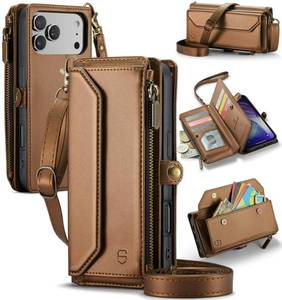 lot 1479 image: Strapurs for iPhone 17 Pro - Zipper Strap Wallet Case for Women, Brown - Retail $33