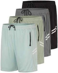 lot 1505 image: 4 Pack Mens 7 Mesh Shorts Athletic Workout Gym Basketball Zipper Pockets Large - Retail $33