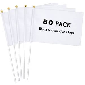 lot 1519 image: Remerry 50 Pcs Small White Flags on Sticks,5x8 Sublimation Flag Blank - Retail $10