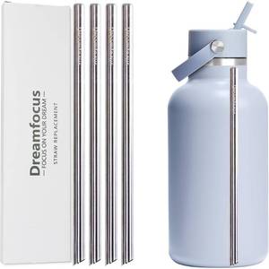 lot 1528 image: Dreamfocus Reusable Metal Straws Replacement Stainless Steel for Hydro Flask Wide Mouth Bottle 64 oz 4-Pack - Retail $8
