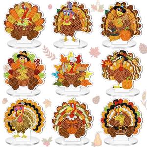 lot 1534 image: Kosiz 9 Pcs Thanksgiving Turkey Diamond Art Tabletop Decor Fall Diamond Art - Retail $15