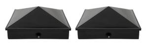 lot 1563 image: 5x5 Nominal (4.5 x4.5) Plastic Pyramid Vinyl Fence Post Cap with Pre-Drilled Hole Black or White Multiple Quantities for Nominal 5 x 5 Posts (2, Black) - Retail $12