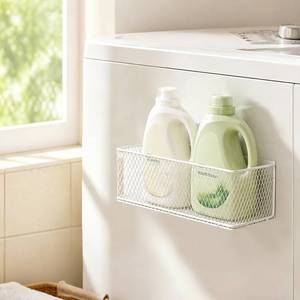 lot 1573 image: Magnetic Laundry Room Organization, Large Magnet Basket for WasherDryer, Holds up to 6.61 lb, No-Drill Dryer Ball Holder for Washing Machine, Refrigerator, Kitchen & Pantry (White) - Retail $16