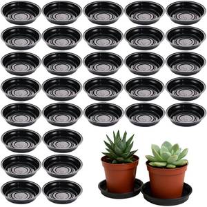 lot 1582 image: 30 Packs 6 Inches Small Plant Saucers for Indoor Outdoor Use Heavy Duty Plastic Plant Plate Dish for Planter Bulk Round Flower Pot Drip Trays to Catch Water 4 to 20 Inch, Black - Retail $10