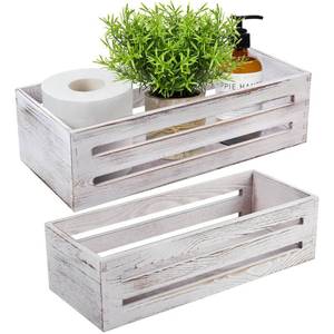 lot 1584 image: LotFancy Bathroom Decor Box, 2 Pack Wooden Toilet Paper Holder, White Toilet Storage Basket for Back of Toilet, Farmhouse Toilet Tank Topper - Retail $494