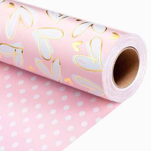 lot 1585 image: MAYPLUSS Wedding Wrapping Paper Roll, 17IN x 33FT Gold Foil Heart Gift Wrap - Retail $12