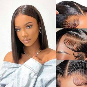 lot 1589 image: Zorssar Short Bob Wig Human Hair Straight Wigs 150% Density Wear and Go13X4 Lace Front Bob Wigs Human Hair for Black Women Pre Plucked Natural Hairline Short Glueless Bob Wig��Black 12 Inch - Retail $3