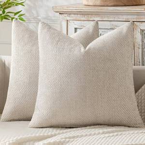 lot 1590 image: MIULEE Decorative Couch Throw Pillow Covers 18x18 Inch Neutral Beige 2 Pack - Retail $10