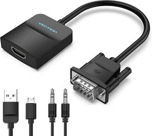 lot 1610 image: VENTION VGA to HDMI Adapter 0.5FT, Uni-Directional VGA(Source) to HDMI(Display) Converter (Male to Female) 108060Hz with Audio Cable and Micro USB Cable from PC, Monitor - Retail $10