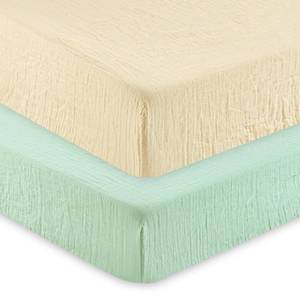 lot 1625 image: davids kids Muslin Crib Sheets for Boys Girls, 2 Pack 100% Cotton Soft Breathable Fitted Baby Sheet Set, 28x52 Inch Fits Standard Crib and Toddler Mattresses, Beige & Green - Retail $22