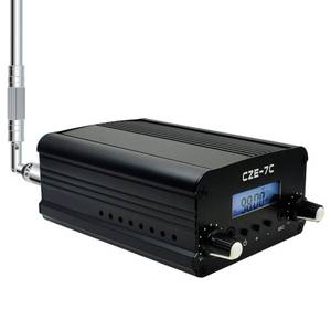 lot 1630 image: BaseWish 7W 1W Long Range FM Transmitter with LCD & 3.5mm Audio Cable - Ideal for Drive-in Church, School & Supermarket Events, Light Shows & Fireworks Display - Black - Retail $85