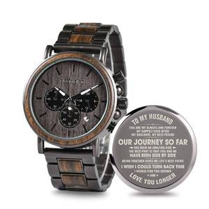 lot 1639 image: 2win Engraved Wooden Watch for Boyfriend My MAN Fianc� Husband Customized Personalized Wood Watches for Men Birthday Anniversary Personalized Watch (A-for-Husband) - Retail $51