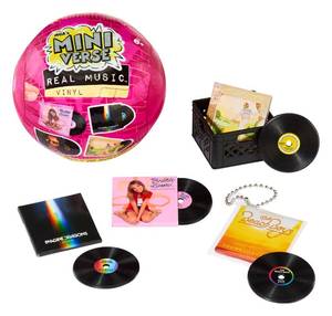 lot 1647 image: See Photos for Records, Three Records MGAs Miniverse Real Music Vinyl Mystery Blind Packaging, Mini Playable Records, 4 Vinyl Records per Pack, Sleeve & Keychain, Collectors, Gift - Retail $12