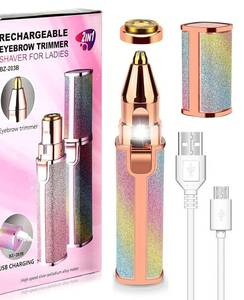 lot 1664 image: 2 in 1 Facial Hair Remover & Eyebrow Trimmer for Women - Rechargeable Electric Trimmer with LED Light, IPX6 Waterproof Painless Flawless Hair Remover, Portable Facial and Eyebrow Trimmer - Retail $13