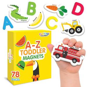 lot 1667 image: Curious Columbus Magnetic Objects and Letters, Foam Fridge Magnets for Kids - Retail $21