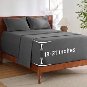lot 1674 image: Bedsure Twin XL Sheets Dorm Bedding, GentleSoft Breathable Extra Long Twin Sheets & Pillowcases, Moisture Wicking Cooling, Deep Pocket Fits Mattress Up to 21 Inches Thick, Dark Grey - Retail $30