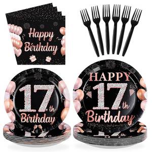 lot 1682 image: Greencian 96Pcs 17th Birthday Decorations for Girls 17 Years Old Serves 24 - Retail $17