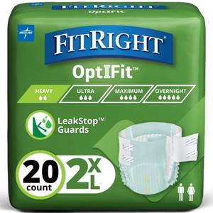lot 1685 image: FitRight Adult Incontinence Briefs with Tabs, Heavy Absorbency, 2XL, 60 to 70, 20 Count - Retail $33