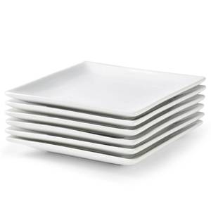 lot 1691 image: Porcelain Appetizer Plates Set of 6, 6 Inch White Square Dessert Plates - Retail $861