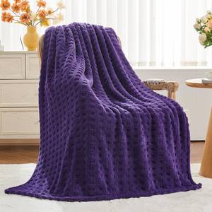lot 1708 image: NEWCOSPLAY 3D Waffle Checkered Flannel Throw Blanket, Dark Purple, 50x70 - Retail $13