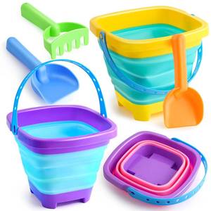 lot 1713 image: Beach Toys Collapsible Sand Toys 6 PCS Sand Buckets Set for Beach, Pool - Retail $13