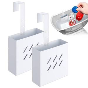 lot 1715 image: Honeydak 2 Pcs Large Size 4.33 x 4.33 x 1.38 Inch Stainless Steel Toilet Tank Cleaning Tablet Holder with Adjustable Hook to Hang Toilet Cleaner Box (White) - Retail $3,490